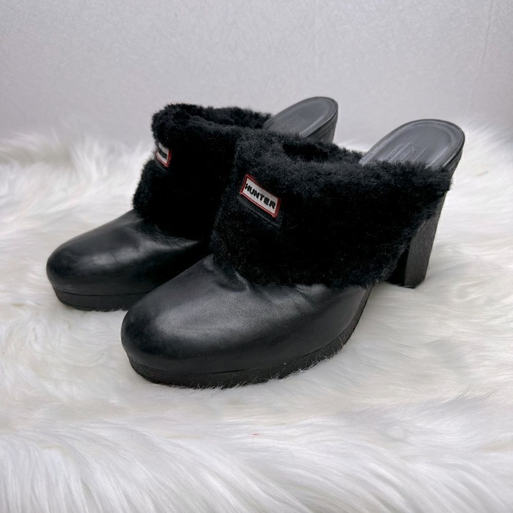 Hunter Leather Shearling Bruson Clogs 9